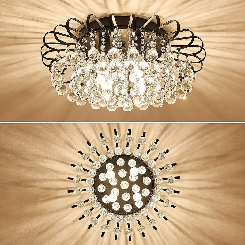 CVKASH Crystal Floral Chandelier 4-Light Antique Modern Black Flush Mount