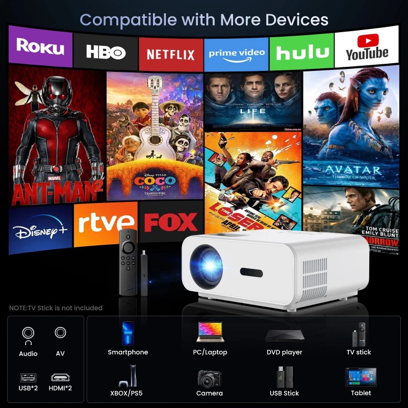 HOMPOW F1 4K Support Mini Portable LED Projector with Wi-fi
