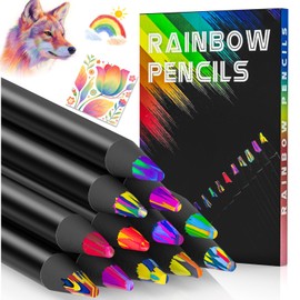FeinKulturia Rainbow Pencils 12 Multicoloured Colouring Pencils Jumbo School Girls Pens Children Adults Gift for Drawing Art Supplies Craft Set Party Bag Children's Birthday School Cone Filling