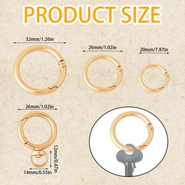 Loghohu 8 Pcs Key Ring,Carabiner Clip O Rings Round Metal Snap Removable Gold Key Ring for Keyrings Buckle Backpacks Purses Handbag Accessories DIY Crafts(3 Sizes)