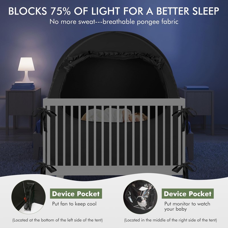 Crib Blackout Tent for Pack N Play, Pop Up Travel