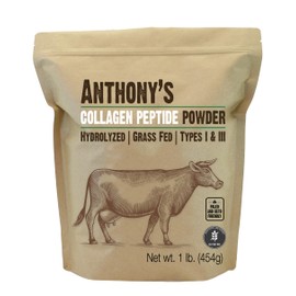 Anthony's Collagen Peptide Powder, 1 lb, Pure Hydrolyzed, Gluten Free, Keto and Paleo Friendly, Grass Fed, Unflavored, Non GMO