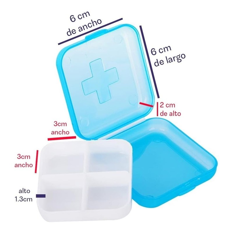 Portabs Pastillero Caja Portátil Para Pastillas Con División (Rojo)