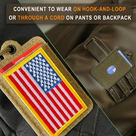 Tactical Molle Hanging ID Card Badge and Patch Holder with Hook & Loop Surface and Draw Cord(Khaki)