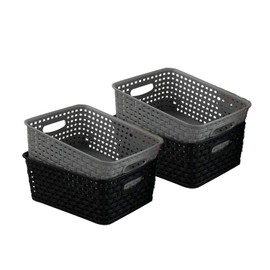 Bee Vibes Cestas de Almacenamiento - 4 Pack | Canastos Plásticos Multiusos | Organización para Cocina, Baño, Lavandería, Garage y Cajones | Negro y Gris