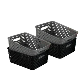Bee Vibes Cestas de Almacenamiento - 4 Pack | Canastos Plásticos Multiusos | Organización para Cocina, Baño, Lavandería, Garage y Cajones | Negro y Gris