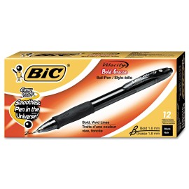 BIC Velocity Retractable Pens 12 Count Easy Glide System Ink Smooth Writing