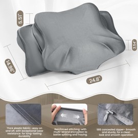 Thickened Satin Pillowcase, Elastic 16 * 24In Pillow Cover for Cervical Pillow or Memory Foam Pillows, Smooth & Soft Hair and Skin Friendly, Queen Size with Zipper Dark Grey