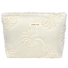 Sminra White Makeup Bag Small Nylon Cotton Quilted Cosmetic Makeup Bag Organizer, Aesthetic Floral Waterproof Portable Pouch Purse Toiletry Bag for Women Girls Travel accessories (White Lace-L)