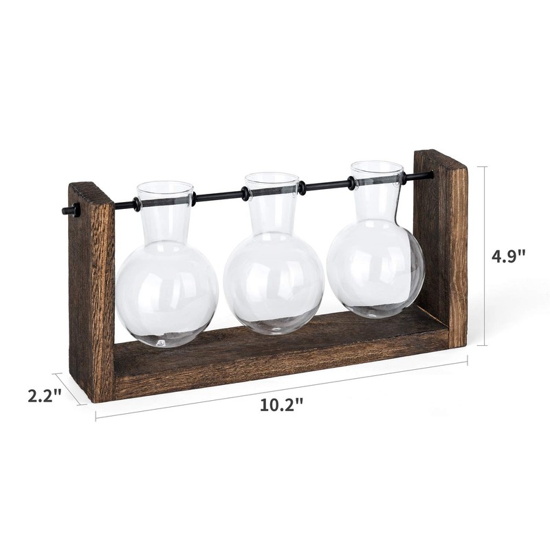 Mkono Plant Propagation Station with Wooden Stand, Wall Hanging Glass