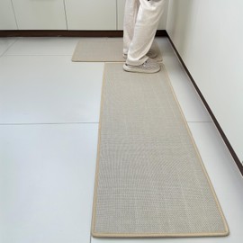 MelayRug Kitchen Rugs, Cushioned Kitchen Mats for Floor, Non Skid Absorbent Washable Kitchen Runner Rug, Farmhouse Style Standing Mat, Beige, 17"x30"+17"x47"