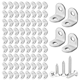 80 PCS L Bracket Corner Brace, Stainless Steel Small Angle Brackets, Metal Corner Bracket for Wood Furniture Cabinets, Chairs, Tables and More, with 160PCS Screws