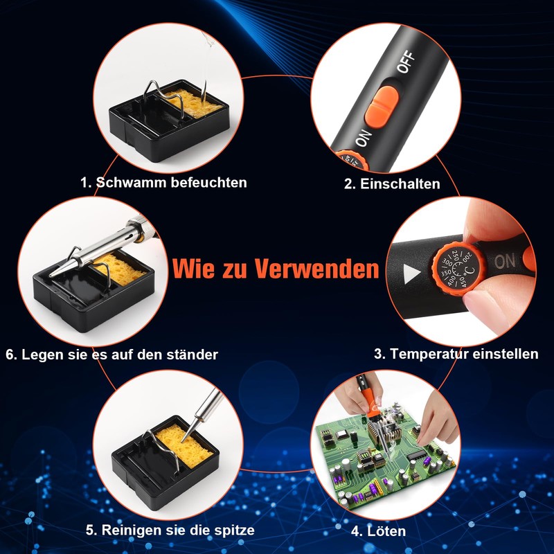 Lötkolben Set, Wiecok 60W Lötkolben mit Temperatur Einstellbar 200-450°C, EIN/AUS
