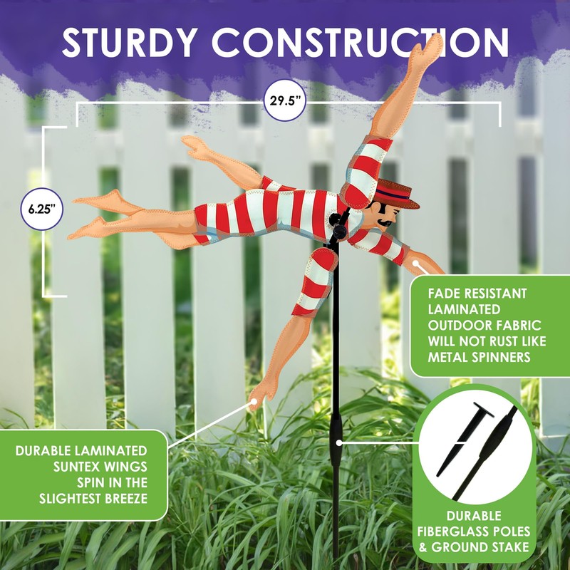 Whirligig Spinner Victorian Swimmer 28" – Nostalgic Swim-Themed Design, Weather-Resistant