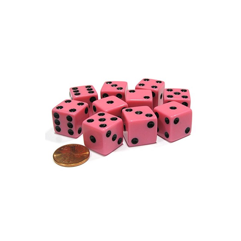 Set of 10 Six Sided D6 16mm Standard Dice Pink