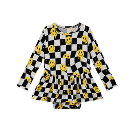 EASWEET Bamboo Viscose Baby Girl Onesie Long Sleeve Bodysuit Infant Dresses, Chessysmile, 6-12 Months