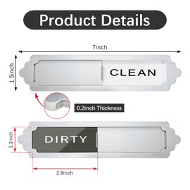 Acuxiaza Dishwasher Magnet Clean Dirty Sign 7x 1.5 Inch Stainless Steel Clean Dirty Dishwasher Sign with Optional Adhesive, Strong Magnet, Non-Scratch, Easy to Slide, Kitchen Home Decor