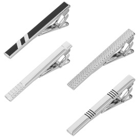 JIYIN Tie Clips For Men, 4 Pack Men's Tie Clips Classic Silver Ties Bars for Regular Ties, Men Necktie Accessories For Wedding, Business, Daily Wear