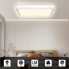 LQWELL® Ceiling Light LED Ceiling Light, IP44 Waterproof Bathroom Lamp Square Flat 24 W 4000 K 2500 LM Modern Simple Lamp Thin for Living Room Bathroom Bedroom Kitchen Balcony Cellar Office 300 x 25