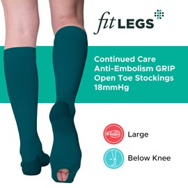 FITLEGS - Open-Toe Compression Stocking - 18mmHg AES DVT Prevention - Below Knee MULTIPACK - Green - Small