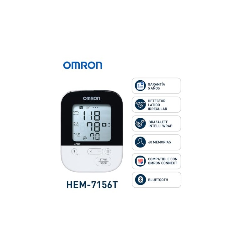 OMRON Baumanómetro digital de brazo 7156T con Bluetooth y brazalete