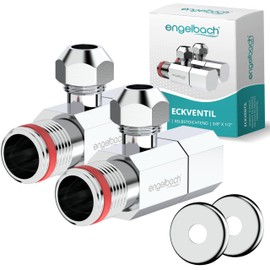 Engelbach® Universal Angle Valve 1/2 Inch Self-Sealing (Set of 2) - Angle Control Valve with Quick Release - Opens and Closes with Only 1/4 Turn - for Cold and Hot Water Pipes