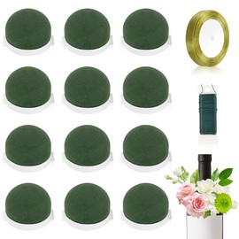 FDKYOEK 12 PCS Floral Foam for Wine Bottles, Mini Floral Foam Holder with 1 Roll Green Ribbon and Arrangement Wire, Small Round Flower Foams Arrangement Supplies for Wedding Party Table Décor, Green