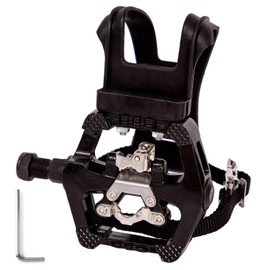 COZYROOMY SPD Pedals - Hybrid Pedal with Cage and Strap Suitable for Exercise Bikes, Spinning and All Bicycles with an Axle of 9/16 Inch