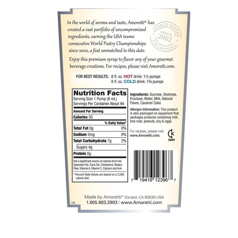 Amoretti Premium Syrup, Crema Di Butterscotch, 25.4 Ounce