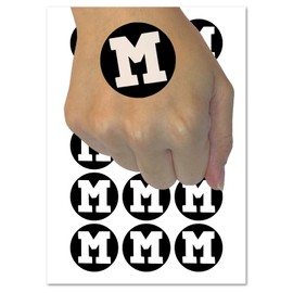 Letter M Uppercase Fun Bold Font Temporary Tattoo Water Resistant Fake Body Art Set Collection - 15 2" Tattoos (1 Sheet)