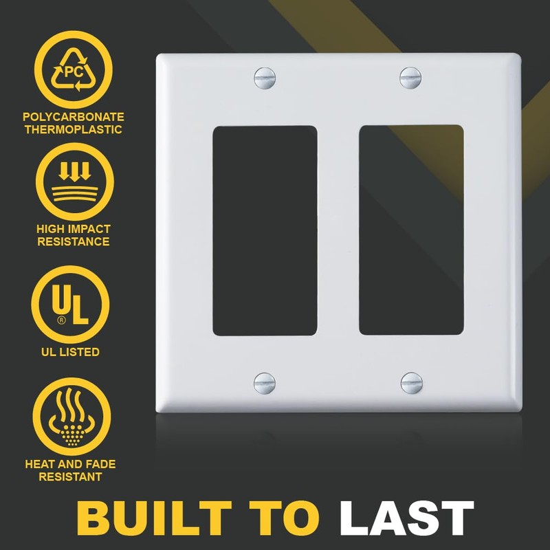 Faith White 2-Gang Two-Device Wall Plate (6-pack) | Double Light