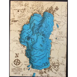 Mini BLUE! Lake Tahoe 3D Wooden Map