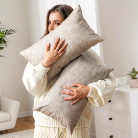 GEGELICA Lumbar Pillow Decorative, Pack of 2 Thickened Farmhouse Luxury Faux Leather Pillow Covers, for Home Decor Outdoor Waterproof Pet Hair Resistant Throw Pillow Covers 12x20 Inch Grey