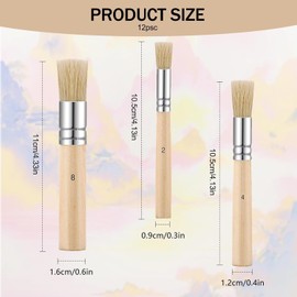 12 Pcs Wooden Stencil Brushes, Natural Bristle Paint Brushes Art Painting Brush For Acrylic Painting Oil Painting Card Making Diy Art Crafts Project