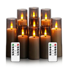 Eebuss Flameless LED Candles Set of 9, Battery Operated Candles with Remote and Timer, Flickering Realistic Pillar Candle for Home Decor (D 1.6"×H 4" 4" 4" 5" 5" 5" 6" 6" 6") ((Grey))