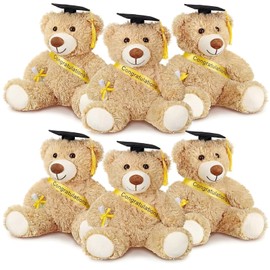 Aoriher 6 Pcs Class of 2026 Gifts Graduation Teddy Bears, 14 Inch Khaki Cute Soft Plush Stuffed Bears Animals with Cap, Diploma, Congratulations Sash, End of Year Gift for Kids Girl Boy Adult(Black)