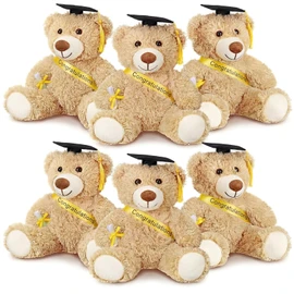 Aoriher 6 Pcs Class of 2026 Gifts Graduation Teddy Bears, 14 Inch Khaki Cute Soft Plush Stuffed Bears Animals with Cap, Diploma, Congratulations Sash, End of Year Gift for Kids Girl Boy Adult(Black)