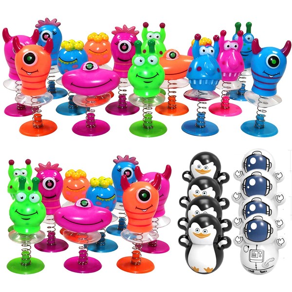24 Pop-up Monster Toys, 8 Roly Poly Toys, Bouncy Monsters for Children, Class Rewards, Lucky Prizes, Parties, Monster Jump