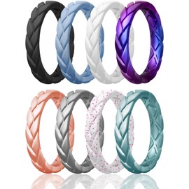 Egnaro Women's Silicone Rings Enhancers, Multipack Thin Stackable Rubber Wedding Bands Breathable Grooves For Workout