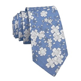 Kebocis Corbata de algodón para hombre, Blooms - Azul claro, 2.4"