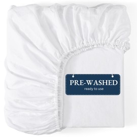 Fitted Sheet Double, White - Pre-Washed, Deep Pocket 14 inch (35 cm) - Easy Care - Soft Brushed Microfibre Fabric - Shrinkage and Fade Resistant - Bottom Sheet