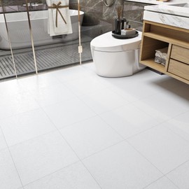 Livelynine White Peel and Stick Floor Tile Waterproof Bathroom Flooring Self Adhesive Vinyl Floor Tiles for Kitchen White Vinyl Flooring Sheet Renter Friendly Laminate Flooring Linoleum 4-Pack 12x12