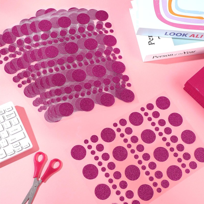 Outus 8 Sheet 632 Pieces Sparkle Rose Red Round Dot
