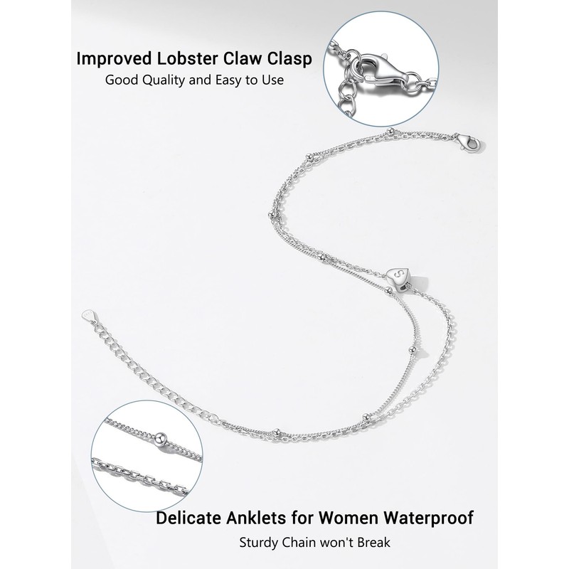 PROSILVER Ankle Bracelets 925 Sterling Silver Ankle Chain Heart Anklet