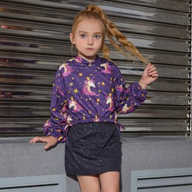 Girls' Drop Shoulder Hoodie Unicorn 10 11 Years Cropped Sweatershirts Long Sleeve Casual Pullover