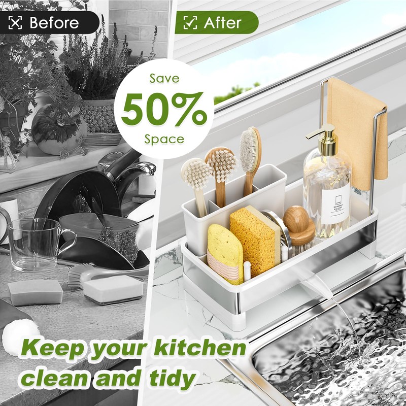 Ewaiira Stainless Steel Sink Caddy, Sponge Holder for Kitchen Sink
