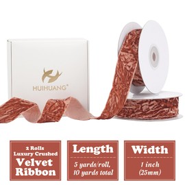 HUIHUANG Velvet Ribbon 1 inch Rust Red Crushed Velvet Ribbon for Christmas Tree Ornaments, Gift Wrapping, Wreaths Decoration, Invitations, Holiday Decor, Bows, Flower Bouquets