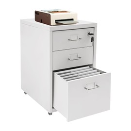 Drawer Unit, 6/3-Tier Steel Organizer on Wheels for Office, 3 Floors, White
