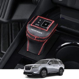 Kakash Custom Interior Accessories for Nissan Pathfinder 2022 2023 Leather Automatic Gear Shift Knob Cover,Transimission Boots Shift Lever Leather Sheath(Red Stitches)