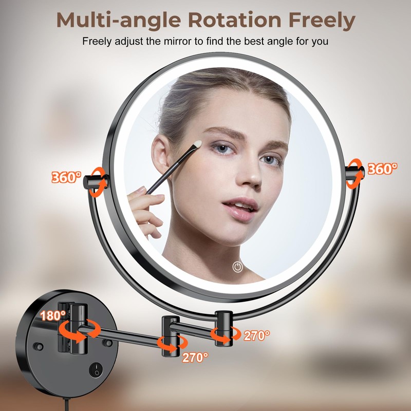 Rocollos 9" Plug-in Wall Mounted Lighted Makeup Mirror 1X/10X Magnification,